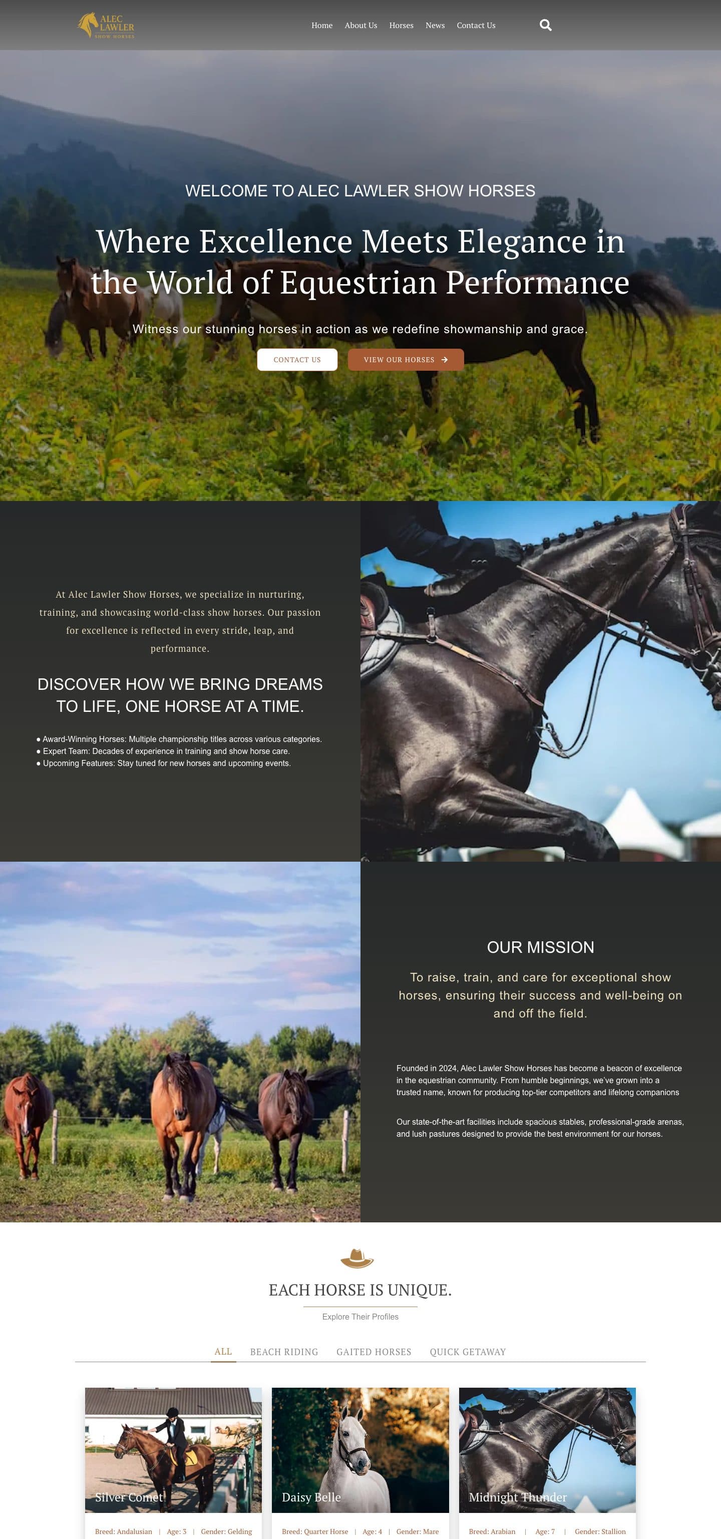 Alec Lawler Show Horses homepage, full length