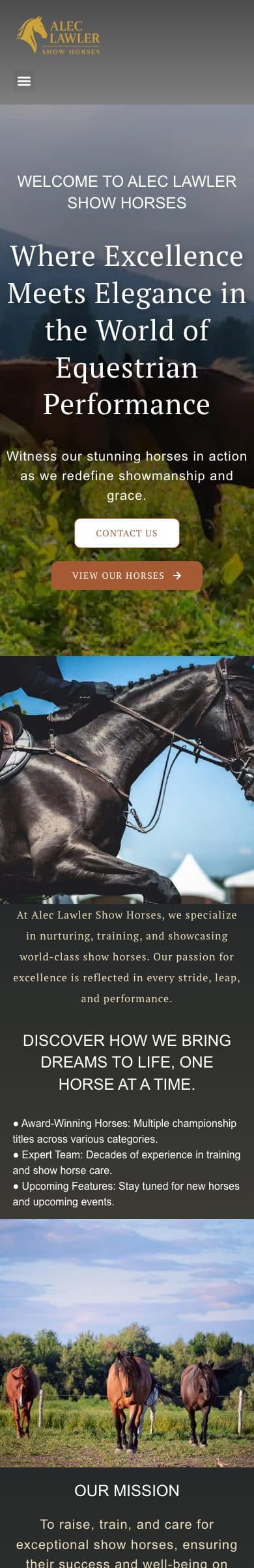 Alec Lawler Show Horses homepage on mobile