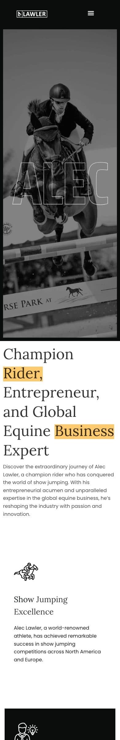 Alec Lawler homepage on mobile
