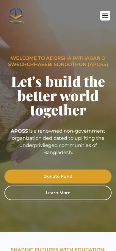 APOSS homepage on mobile