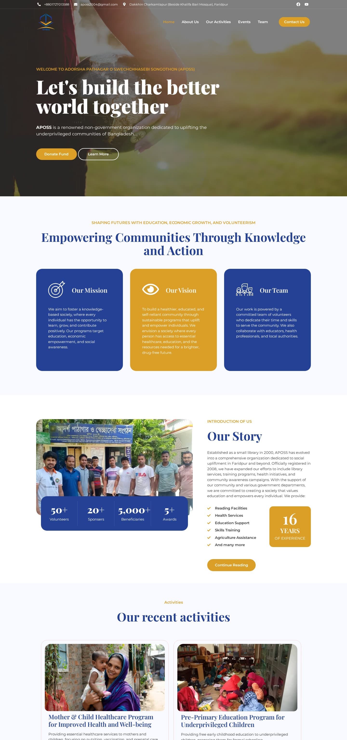 APOSS homepage, full length