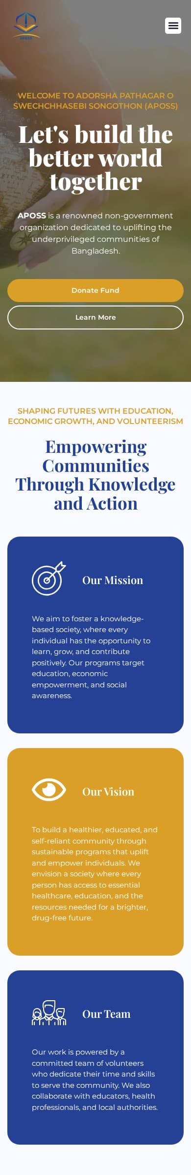 APOSS homepage on mobile