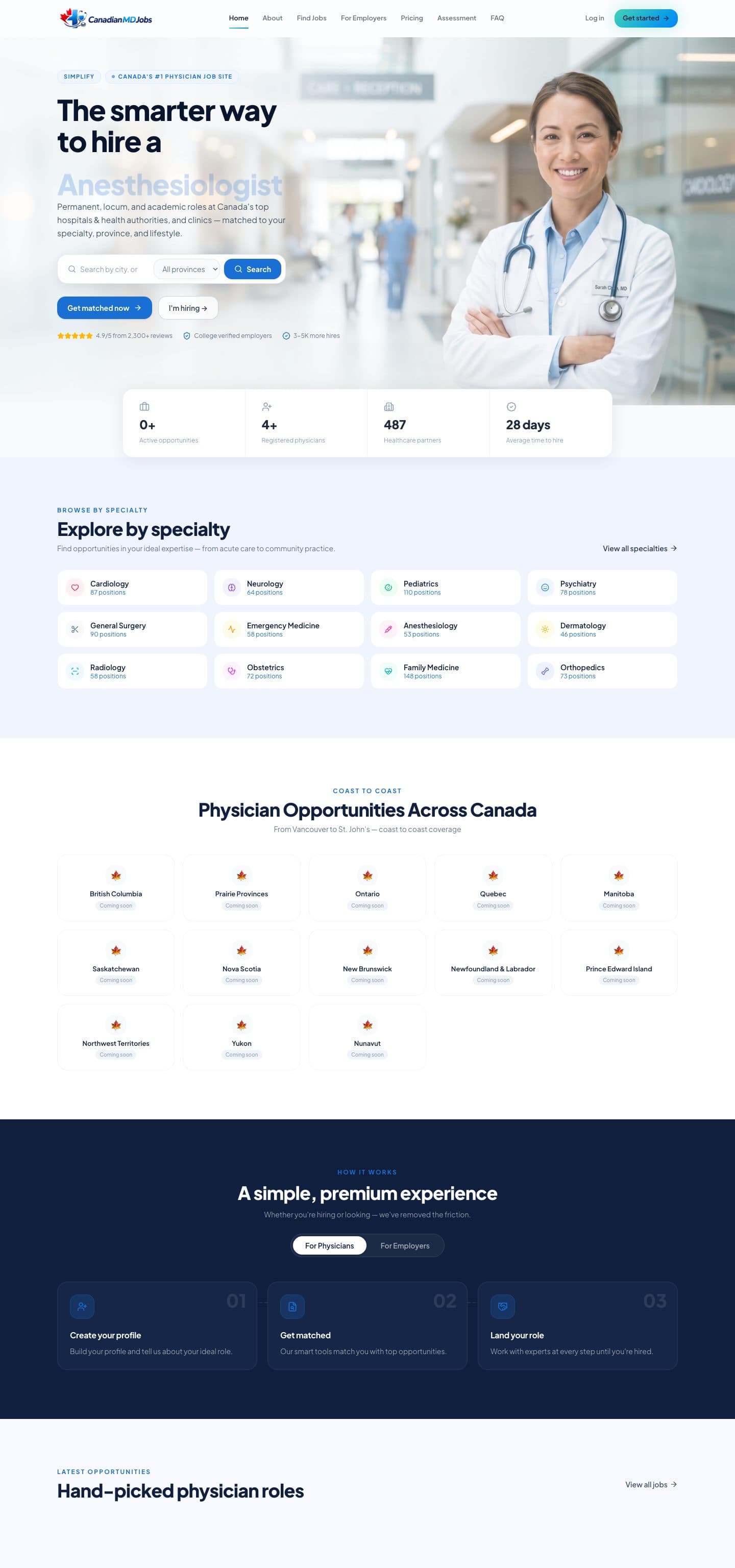 CanadianMdJobs homepage, full length