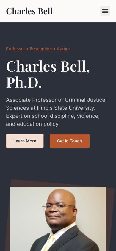 Charles Bell, Ph.D. homepage on mobile