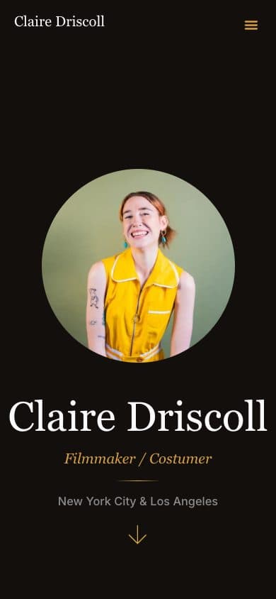 Claire Driscoll homepage on mobile