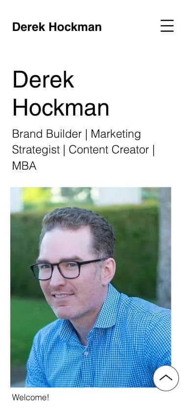 Derek Hockman homepage on mobile