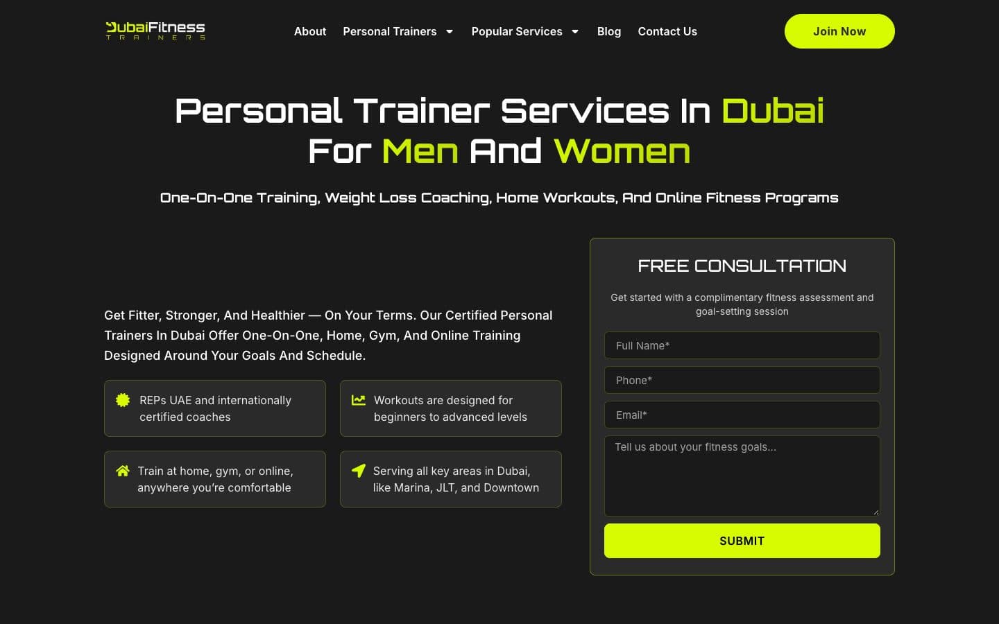 Dubai Fitness Trainers homepage