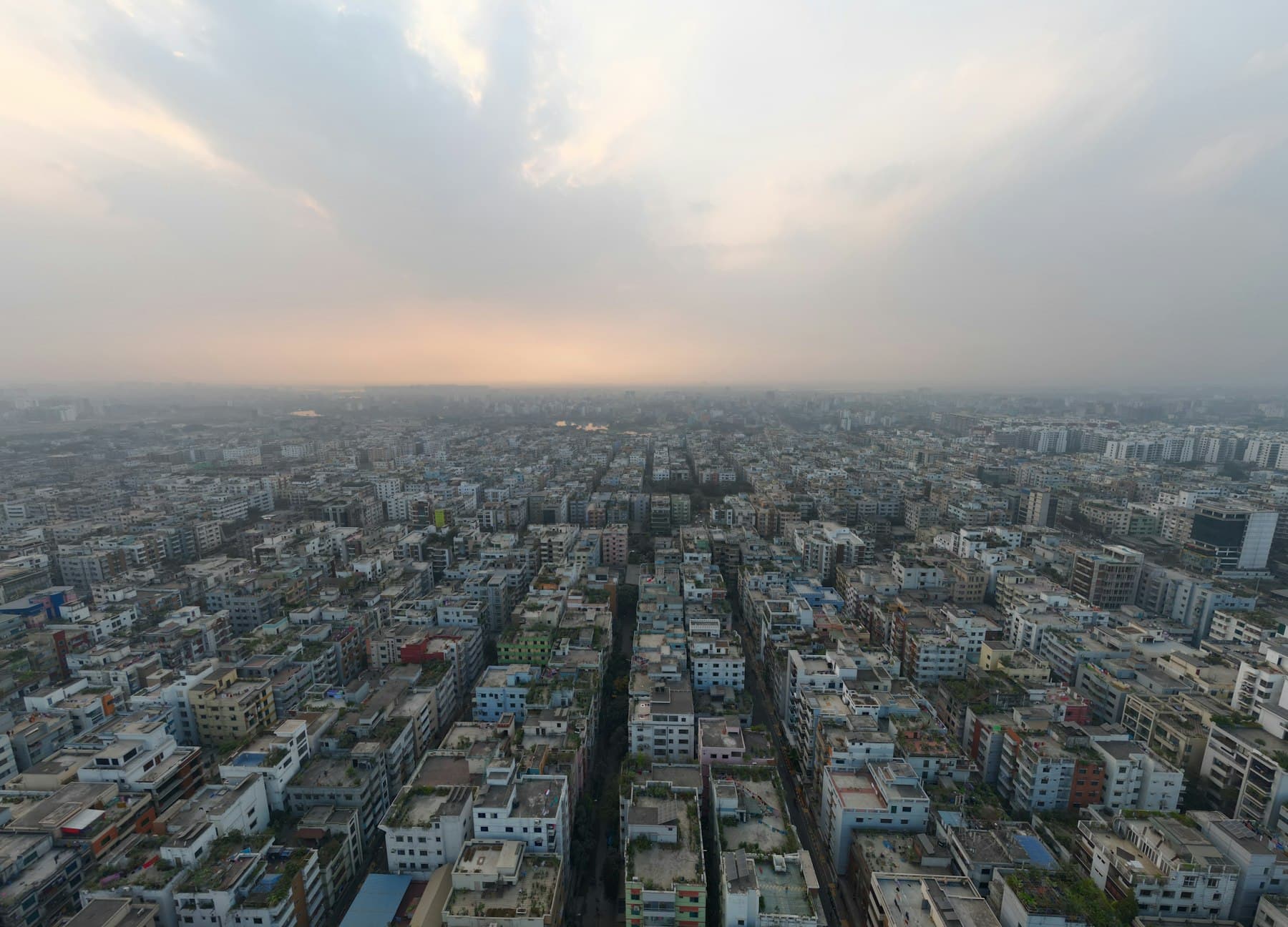 Aerial view of Dhaka, Bangladesh at sunset