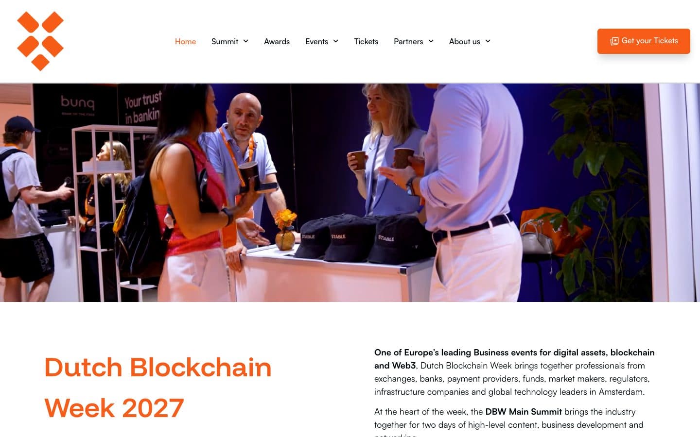 Dutch Blockchain Week website — desktop homepage