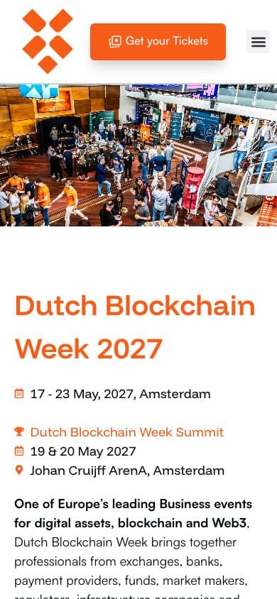 Dutch Blockchain Week homepage on mobile