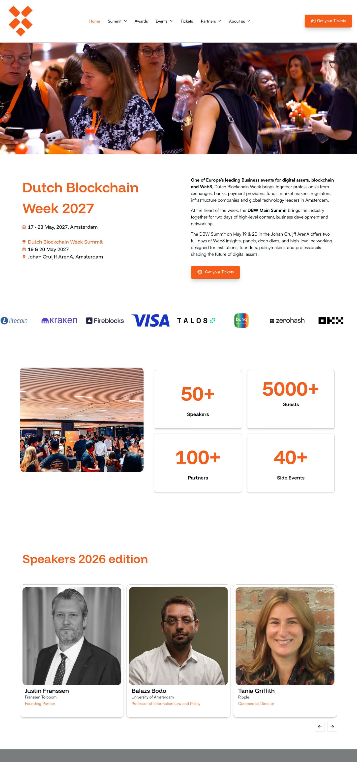 Dutch Blockchain Week homepage, full length