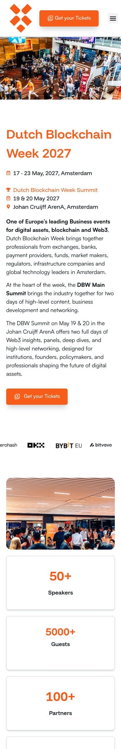 Dutch Blockchain Week homepage on mobile