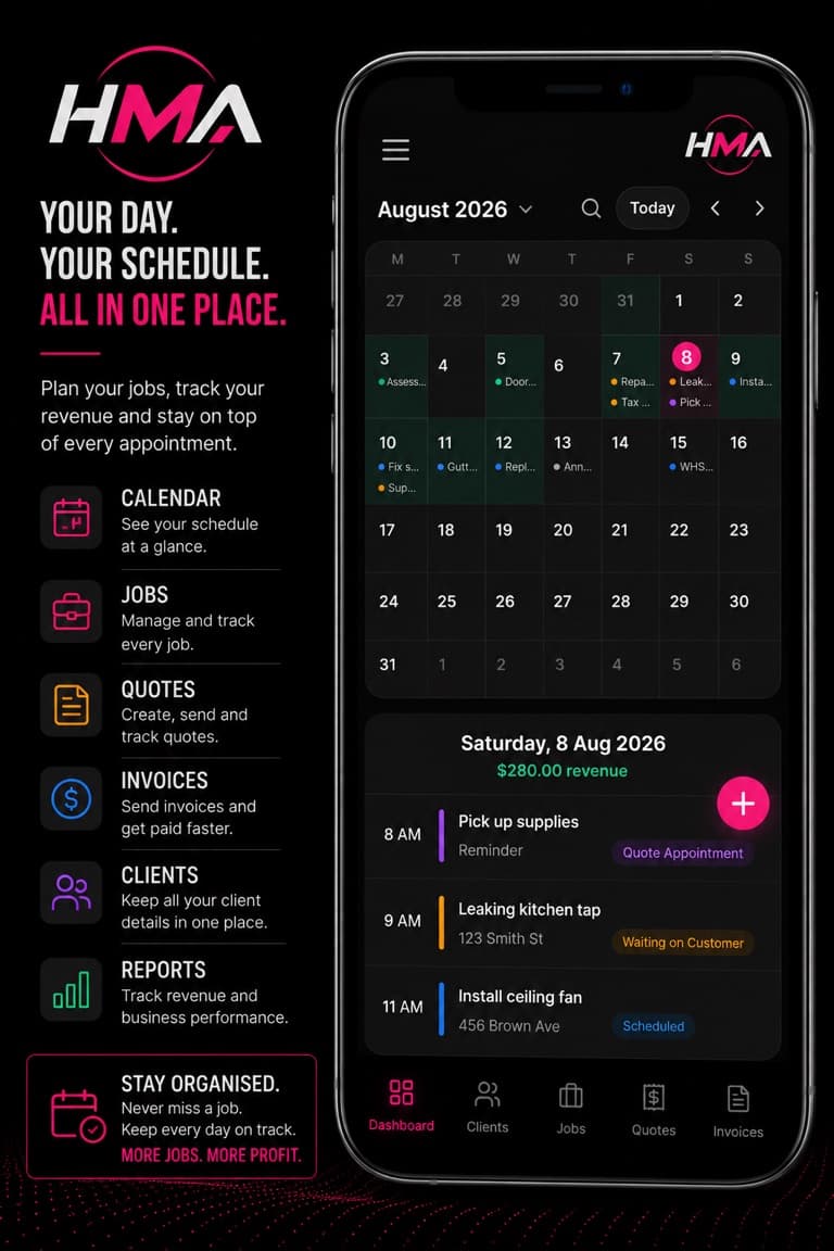 HMA app — jobs and calendar screen