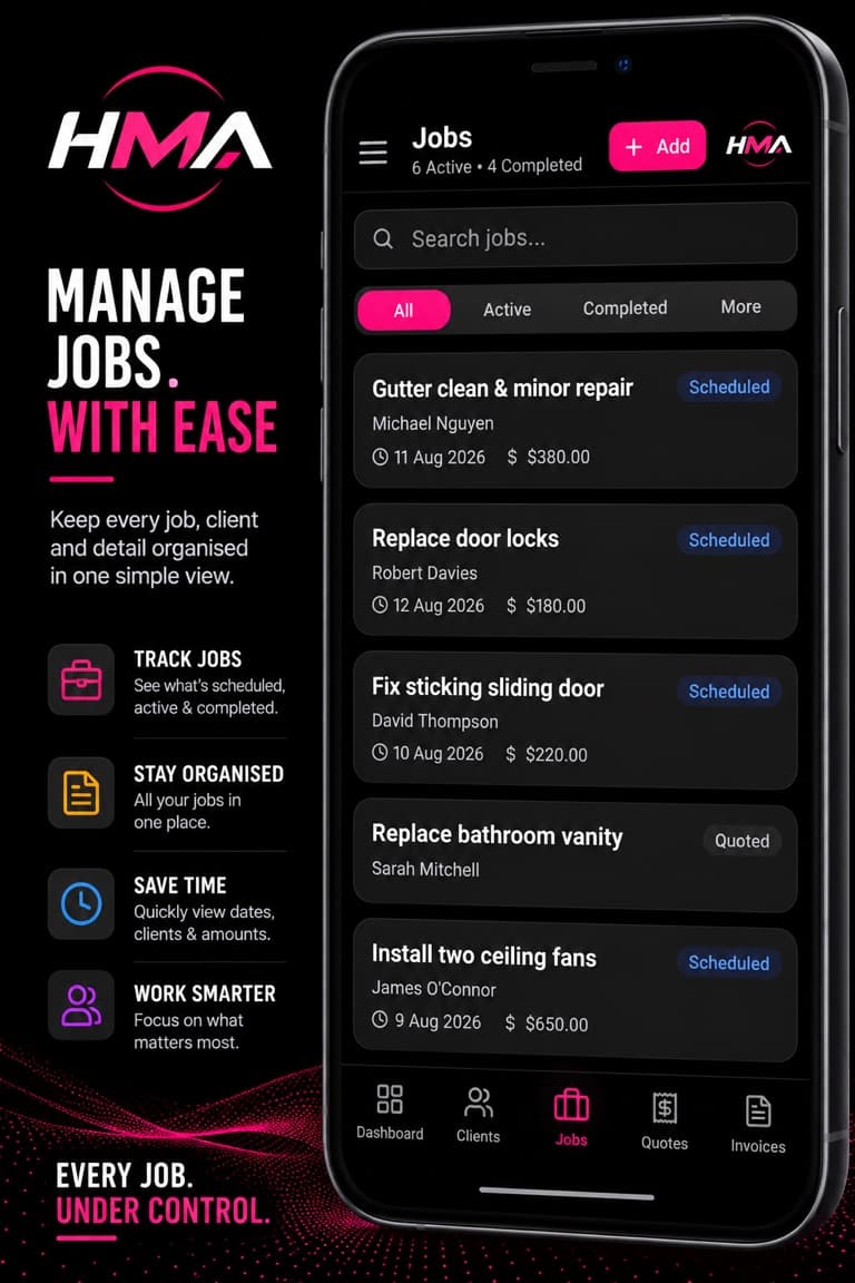 HMA app — Jobs screen