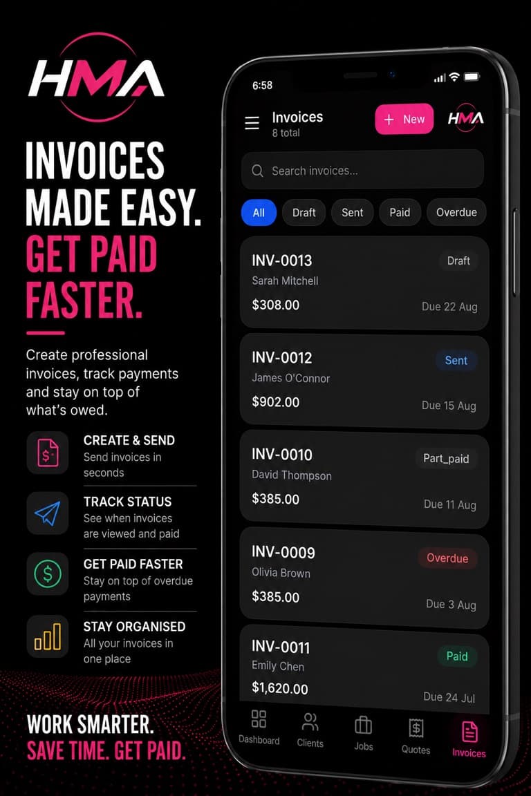 HMA app — Invoices screen