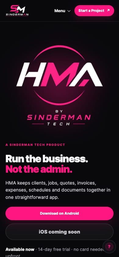 HMA homepage on mobile