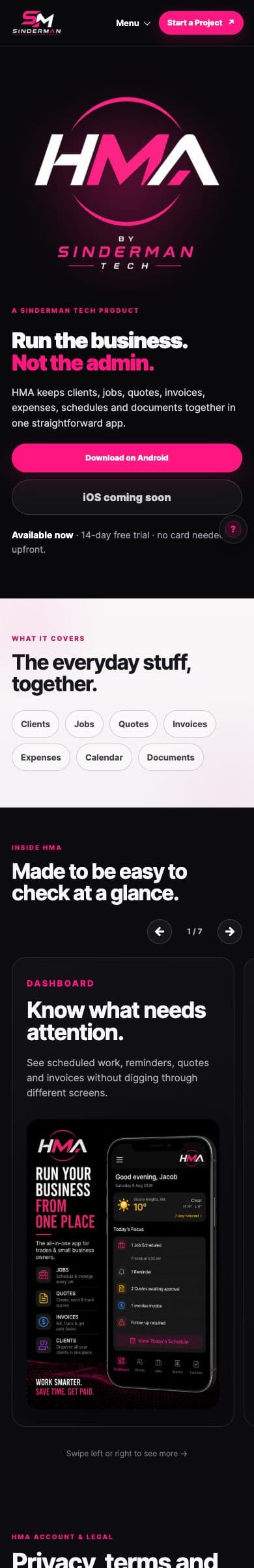 HMA homepage on mobile