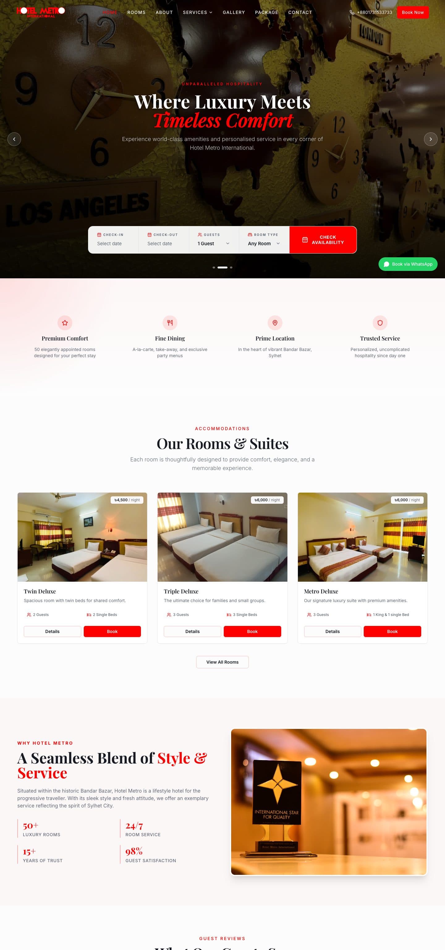 Hotel Metro International homepage, full length