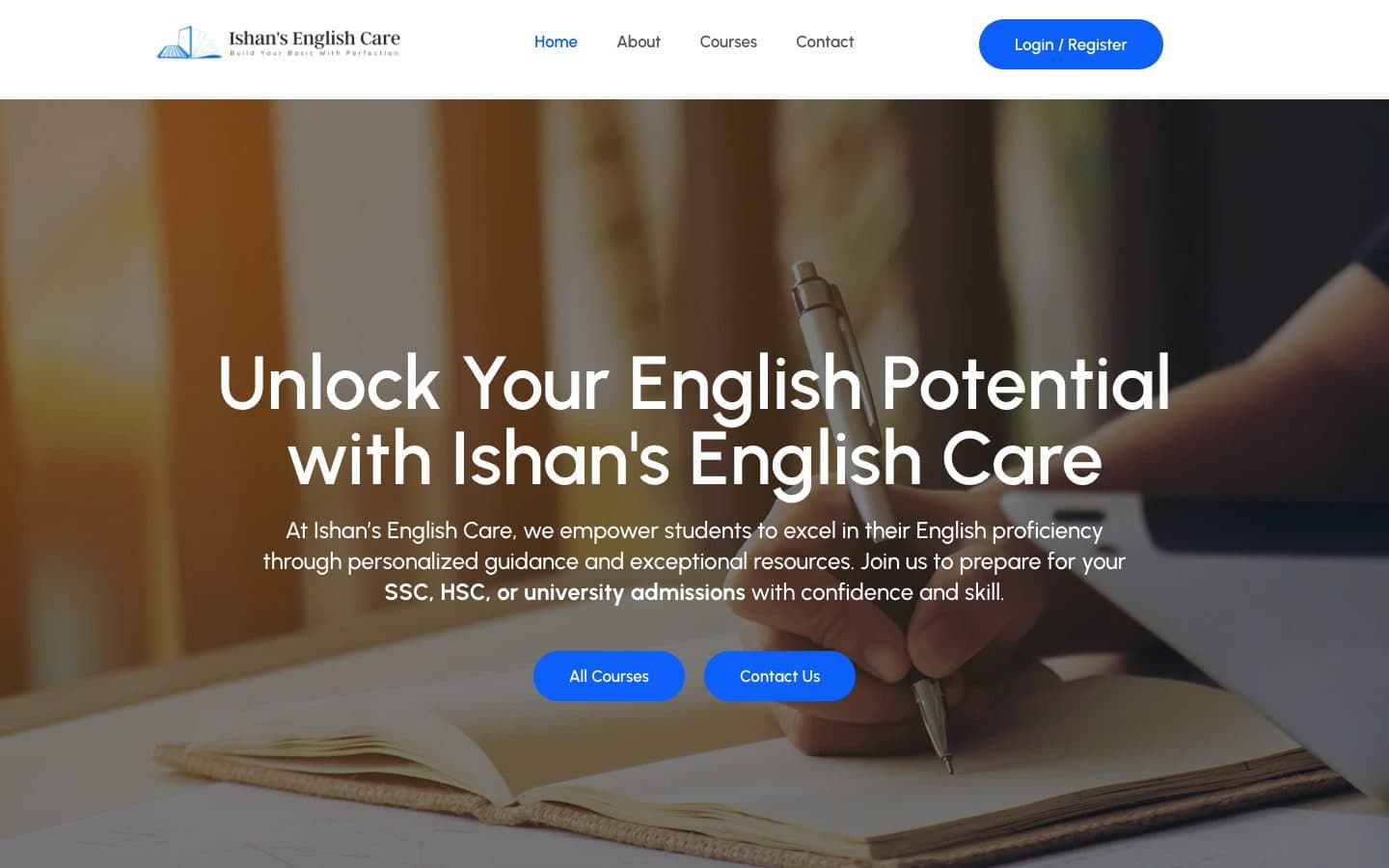 Ishan’s English Care homepage