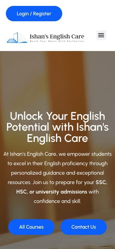 Ishan’s English Care homepage on mobile