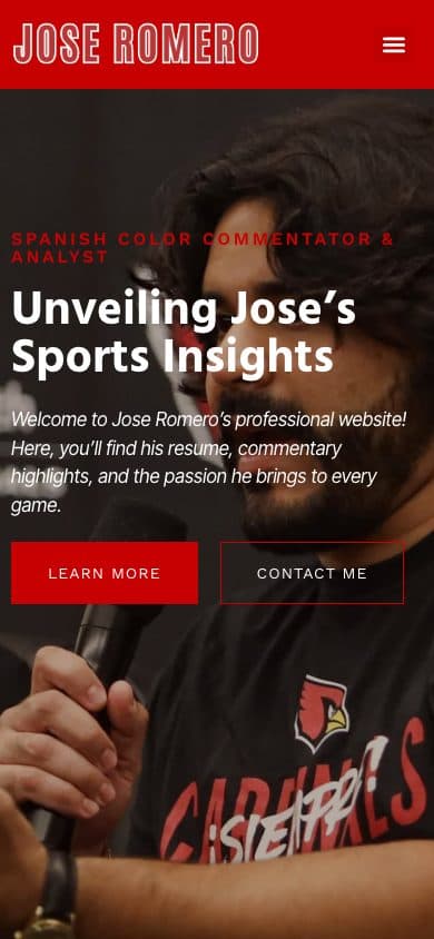 Jose Romero homepage on mobile