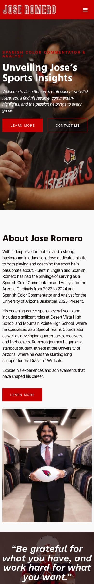 Jose Romero homepage on mobile