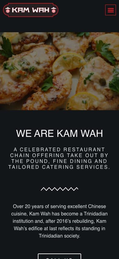 Kam Wah Restaurants homepage on mobile