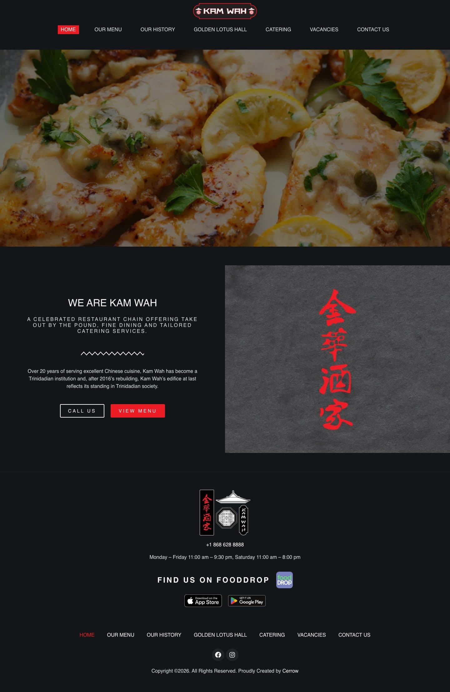 Kam Wah Restaurants homepage, full length