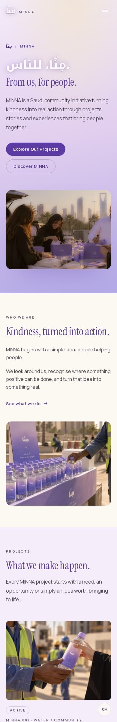 MINNA homepage on mobile