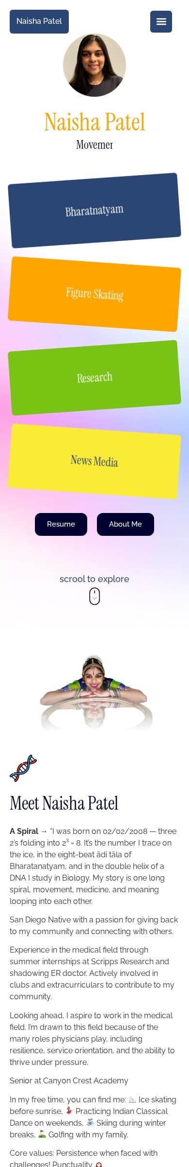 Naisha Patel homepage on mobile