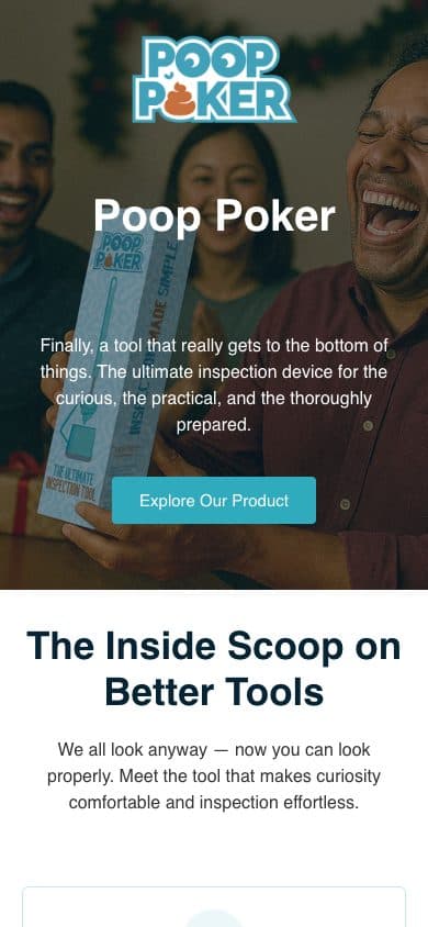 Poop Poker homepage on mobile