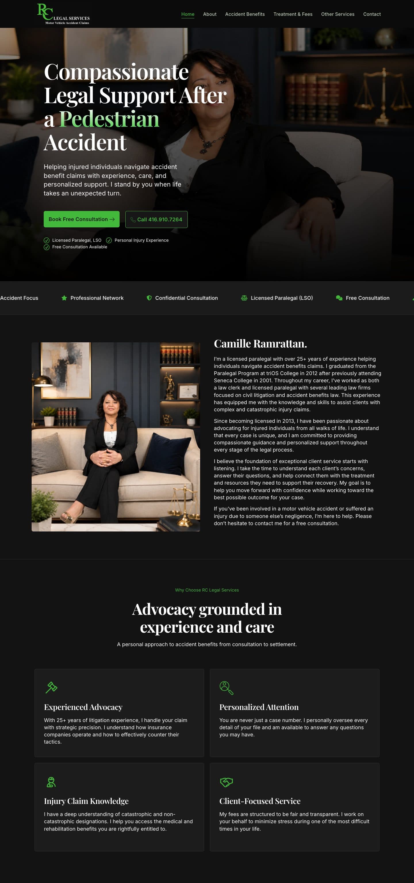 RC Legal Services homepage, full length