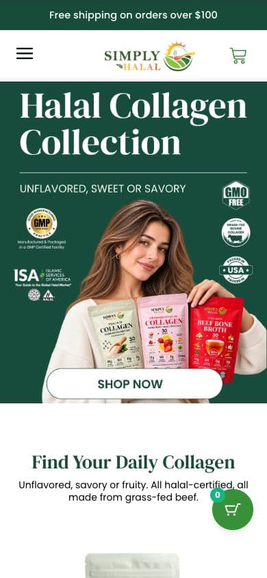 Simply Halal homepage on mobile