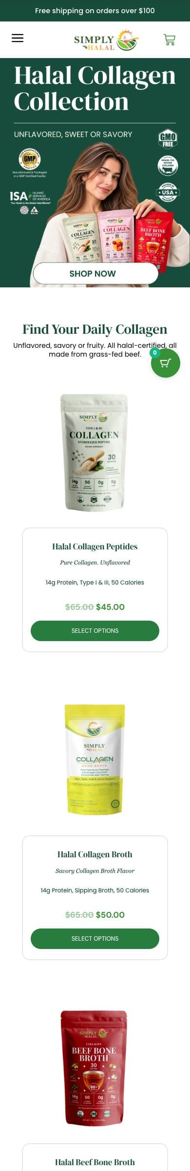Simply Halal homepage on mobile