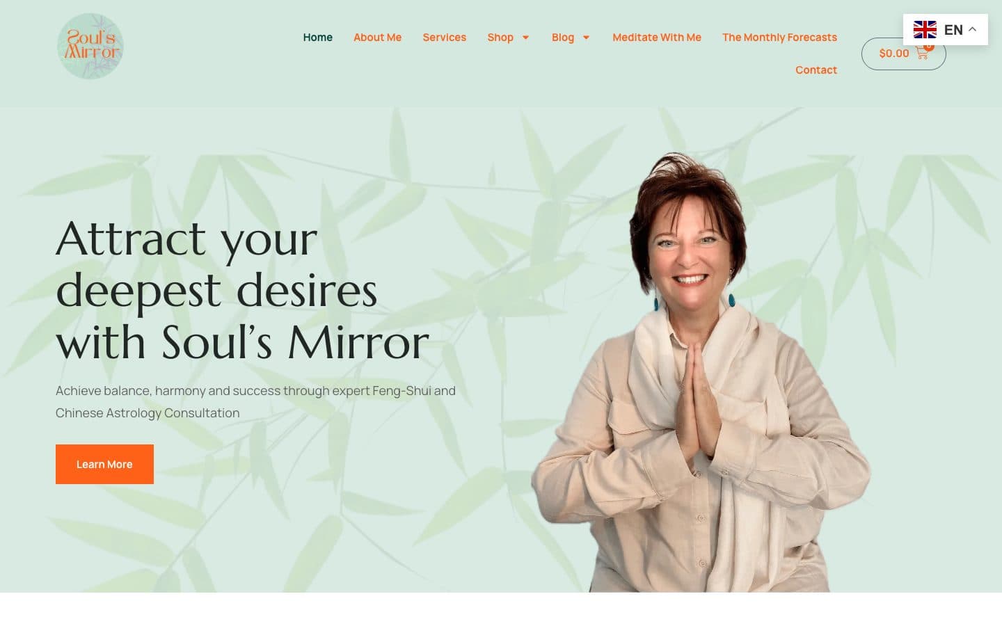 Soul’s Mirror website — desktop homepage