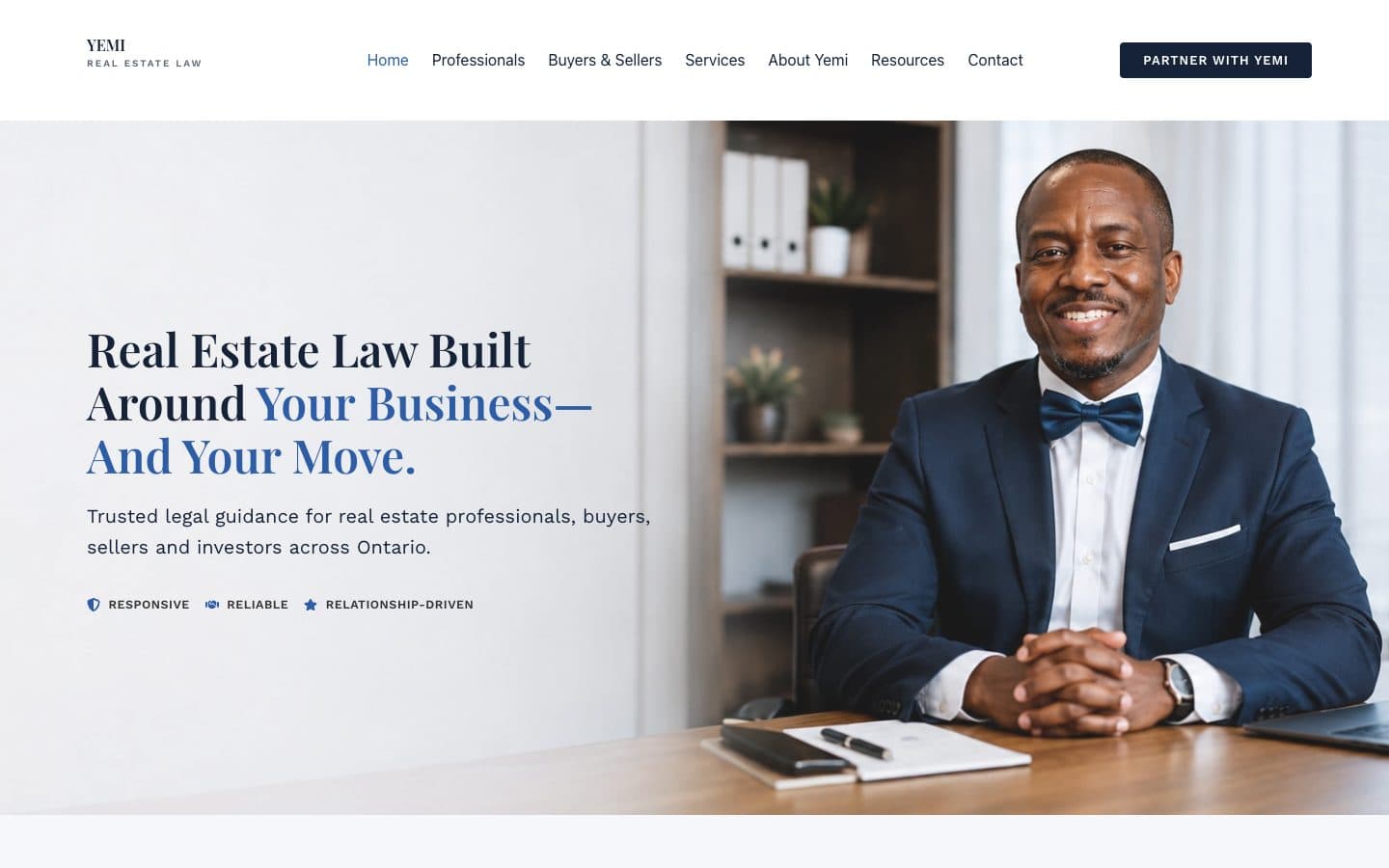 Yemi Real Estate Law website — desktop homepage