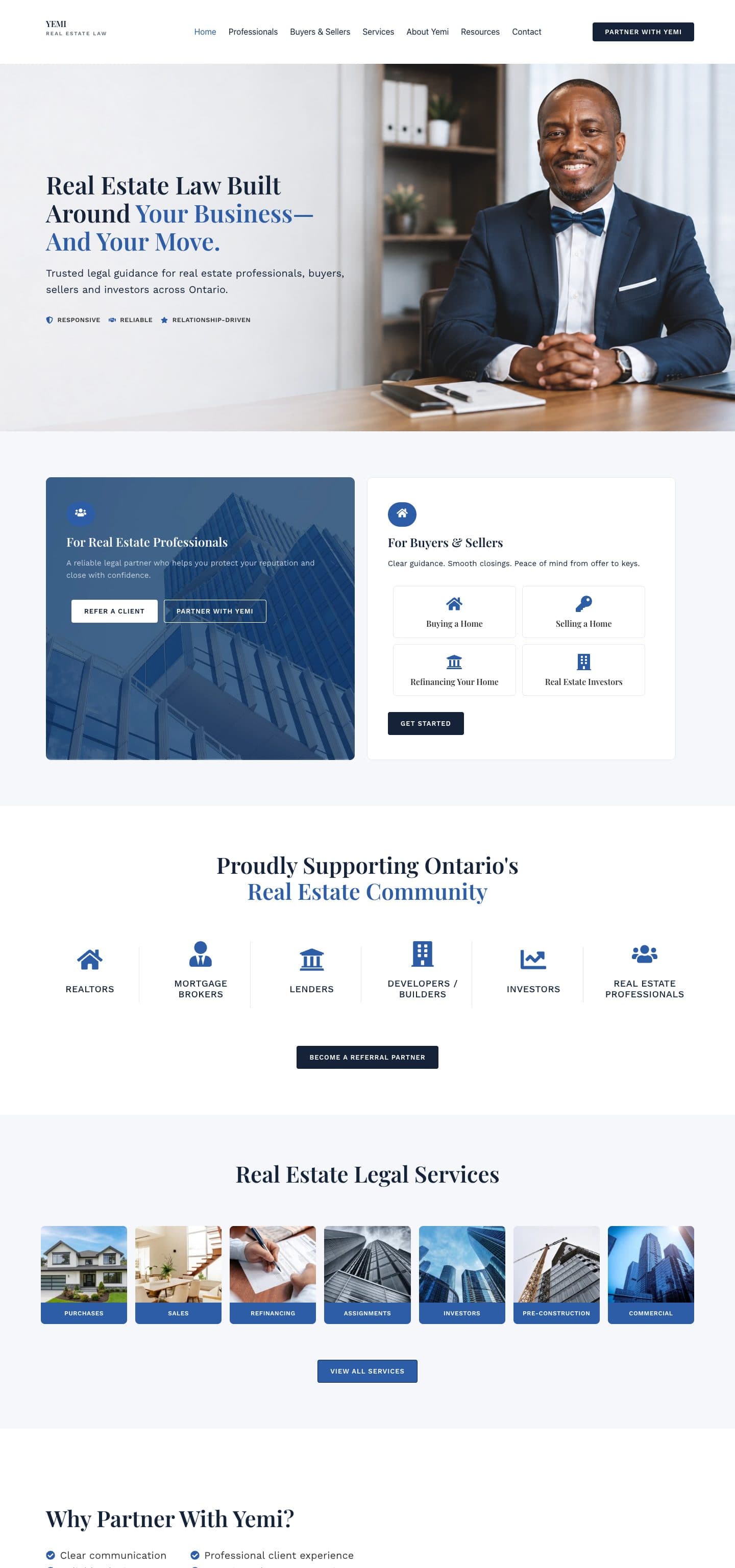 Yemi Real Estate Law homepage, full length